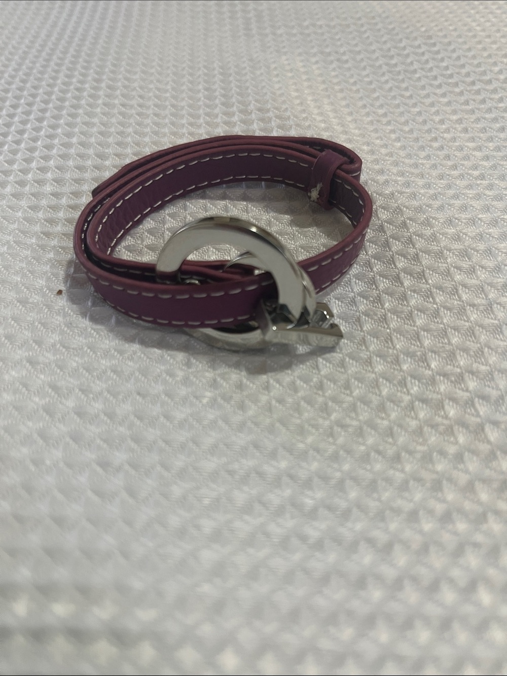 Wine and silver leather bracelet